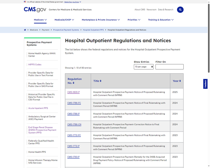Hospital Outpatient Regulations and Notices page